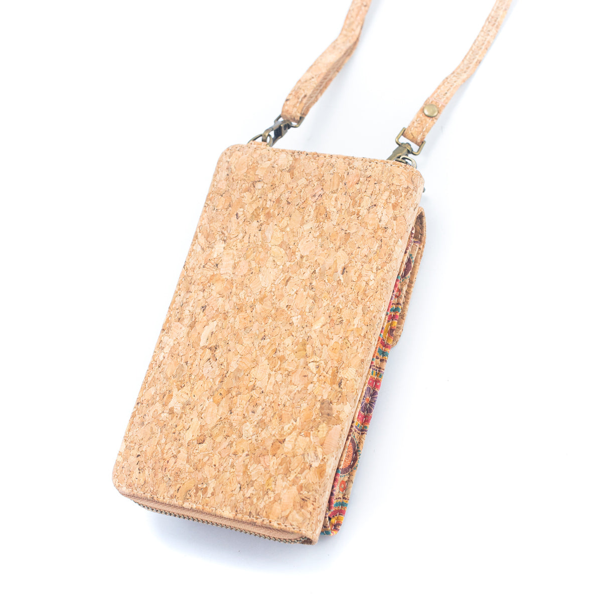 Natural Cork Crossbody Zipper Wallet with Phone Compartiment