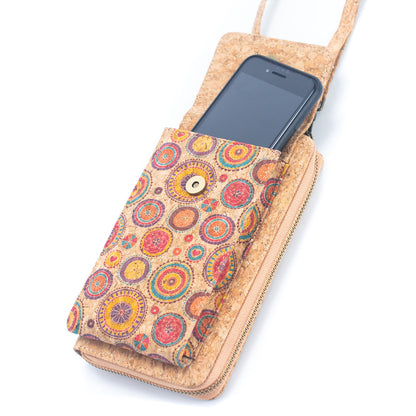 Natural Cork Crossbody Zipper Wallet with Phone Compartiment