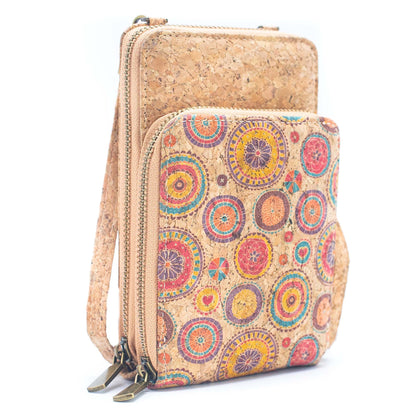 Natural Cork Crossbody double Zipper Wallet with Phone Compartiment