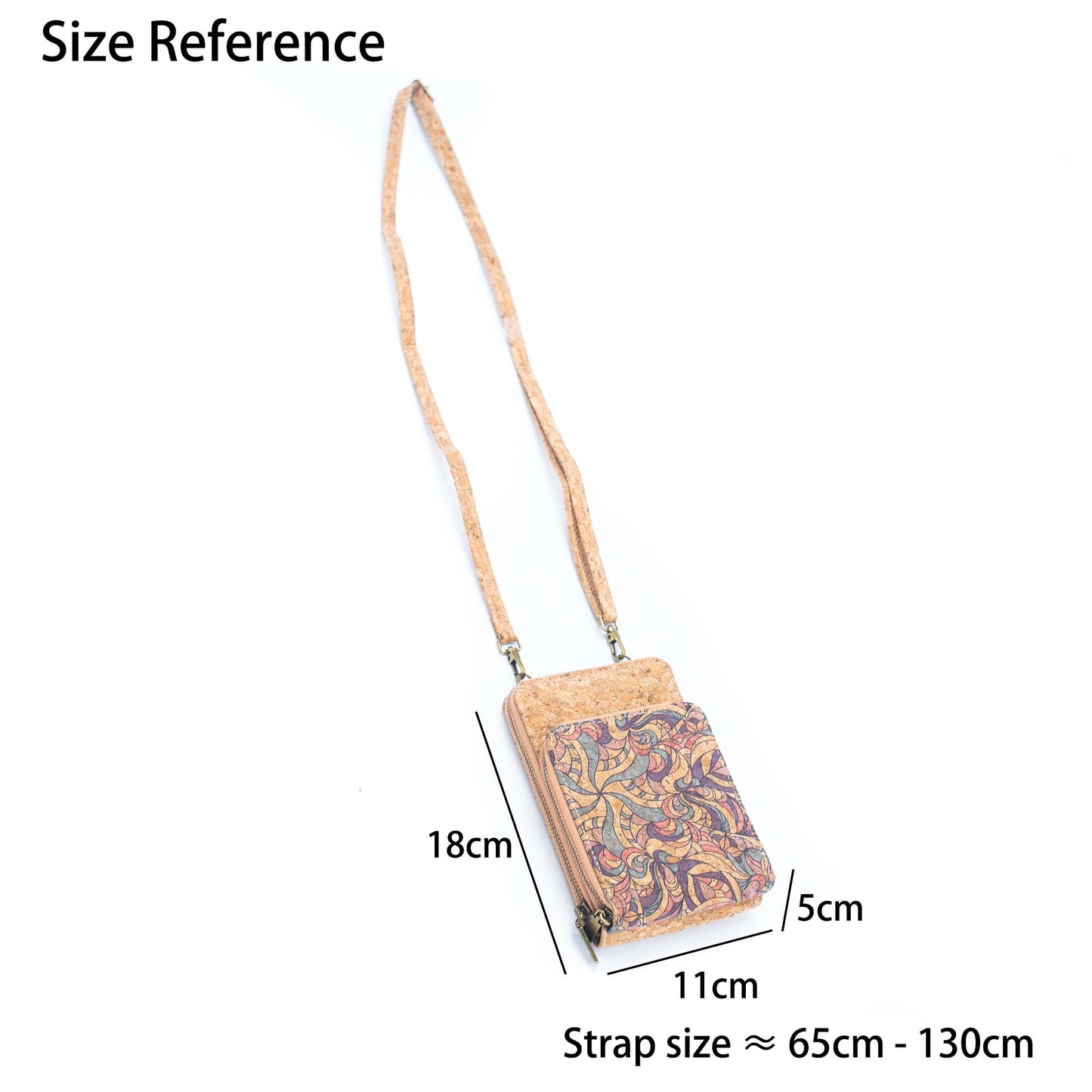 Natural Cork Crossbody double Zipper Wallet with Phone Compartiment