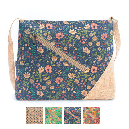 Natural Cork Shoulder Bag with Front Zipper Pocket and Mosaics Design