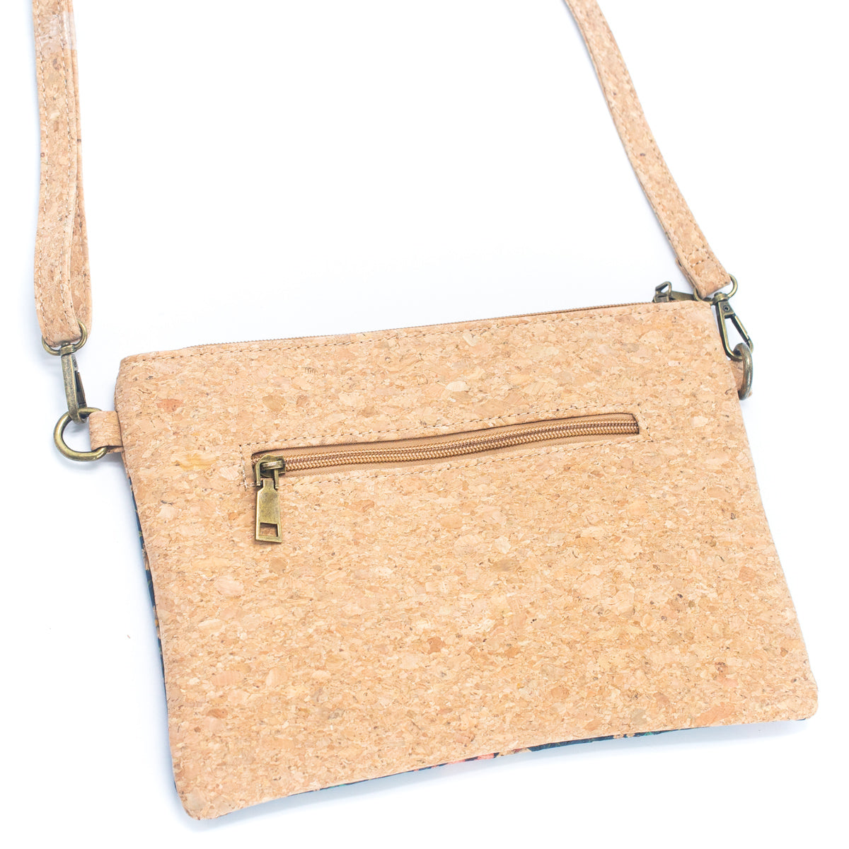 Natural Cork with Printed Design - Women's Crossbody and Clutch Bag