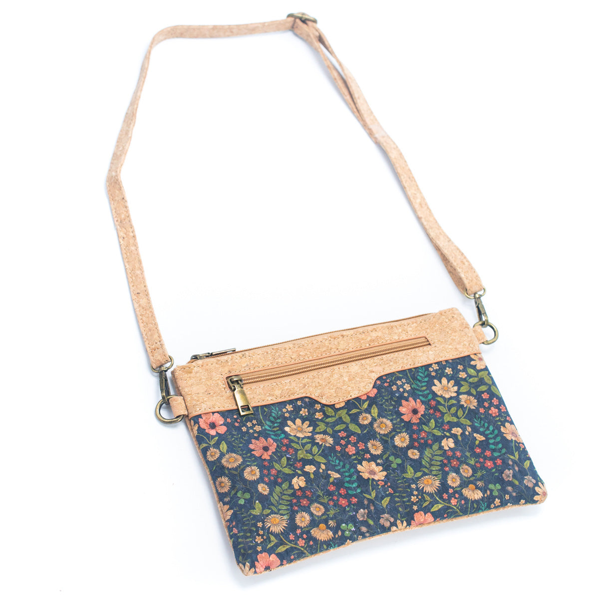 Natural Cork with Printed Design - Women's Crossbody and Clutch Bag