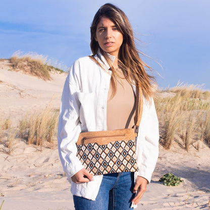 Natural Cork with Printed Design - Women's Crossbody and Clutch Bag