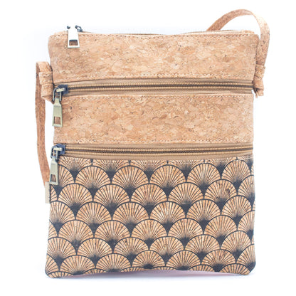 Patterned double zipper crossbody bag