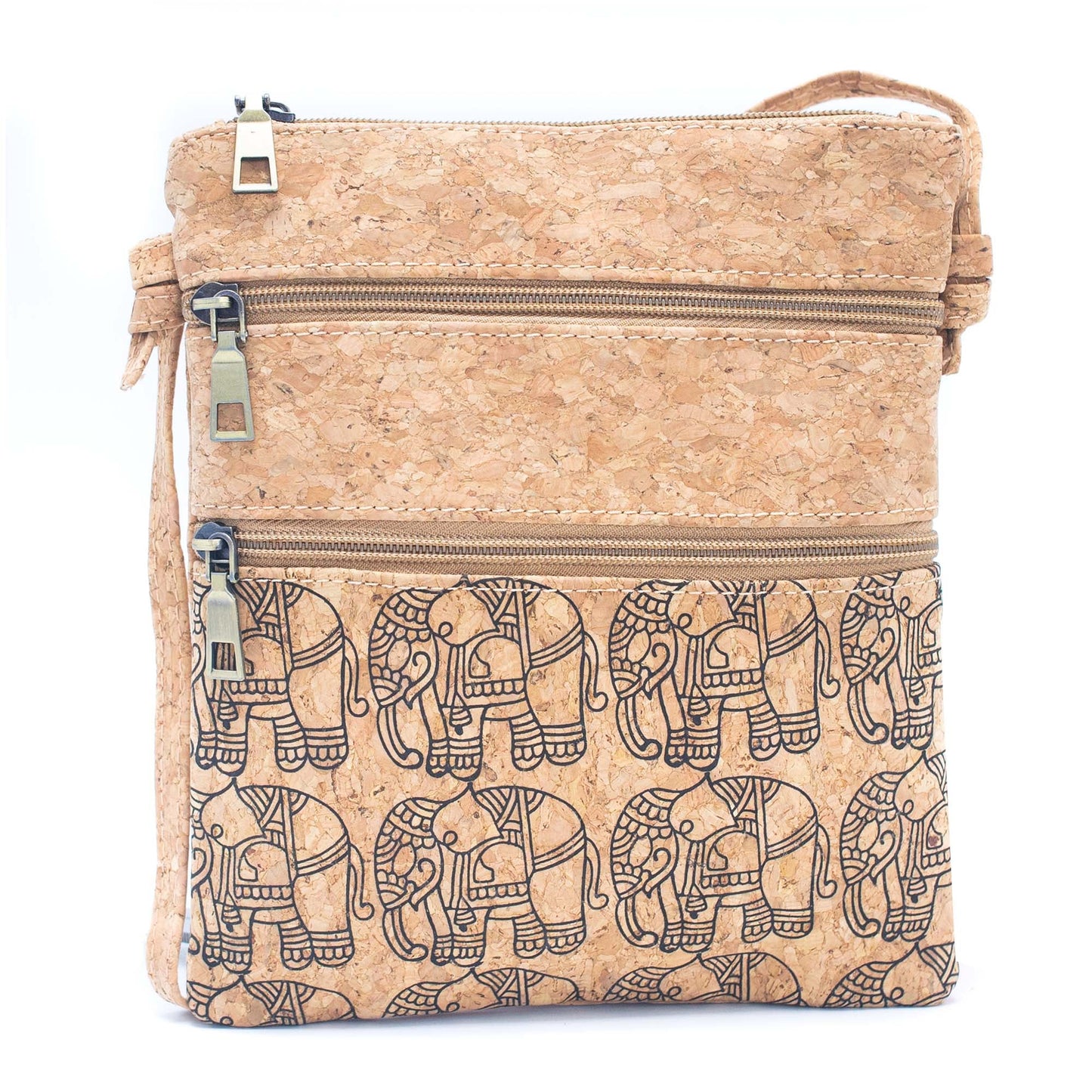 Patterned double zipper crossbody bag