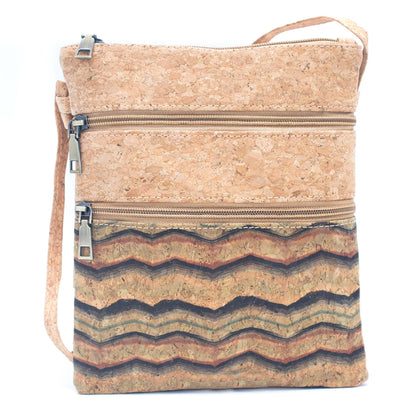 Patterned double zipper crossbody bag