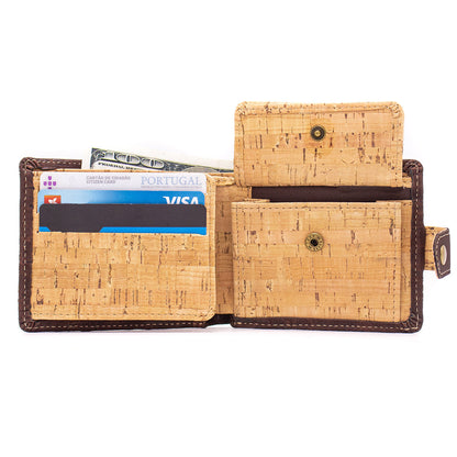 All natural original Cork Men Wallet with Snap Button