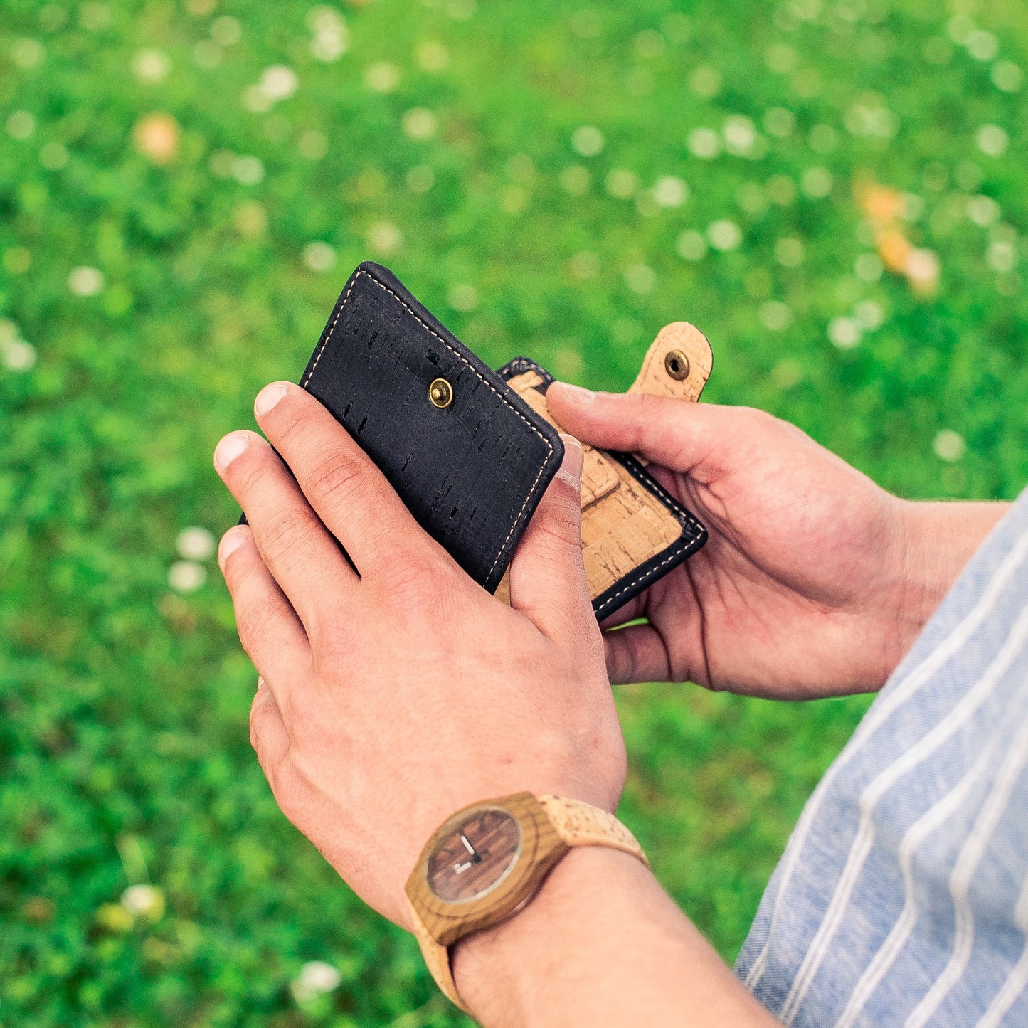 All natural original Cork Men Wallet with Snap Button