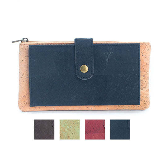 Slim Snap Closure Long Card Wallet Black, Green, Red, and Brown