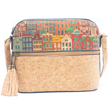 Tassel Zip Pocket Women's Natural Cork Crossbody Bag