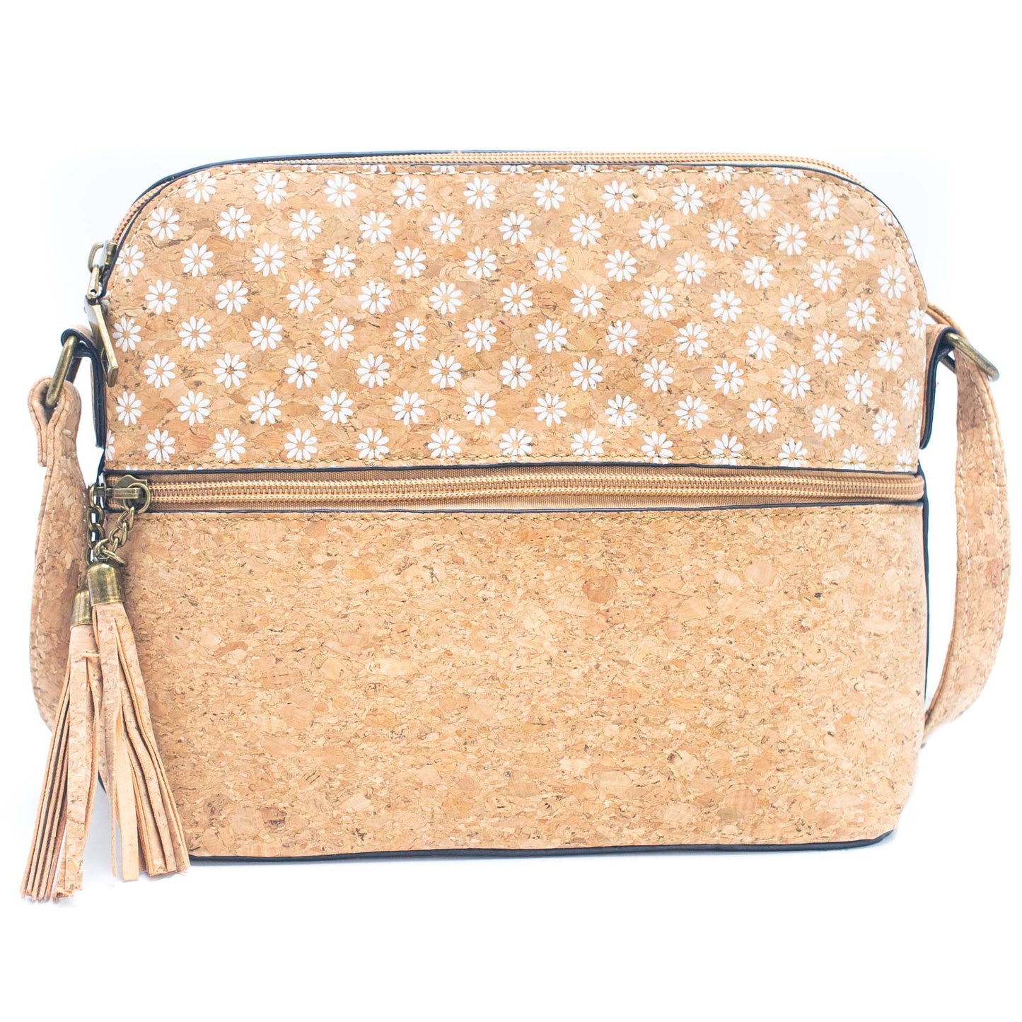 Tassel Zip Pocket Women's Natural Cork Crossbody Bag