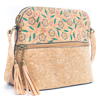 Tassel Zip Pocket Women's Natural Cork Crossbody Bag