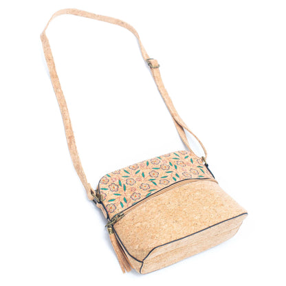 Tassel Zip Pocket Women's Natural Cork Crossbody Bag