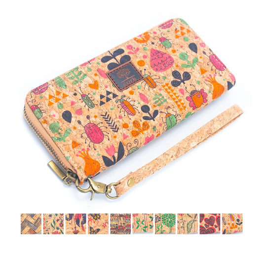 Various patterns natural cork women zipper card wallet