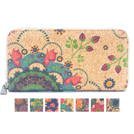 Various patterns natural cork women zipper card wallet- Vegan Cork Wallet