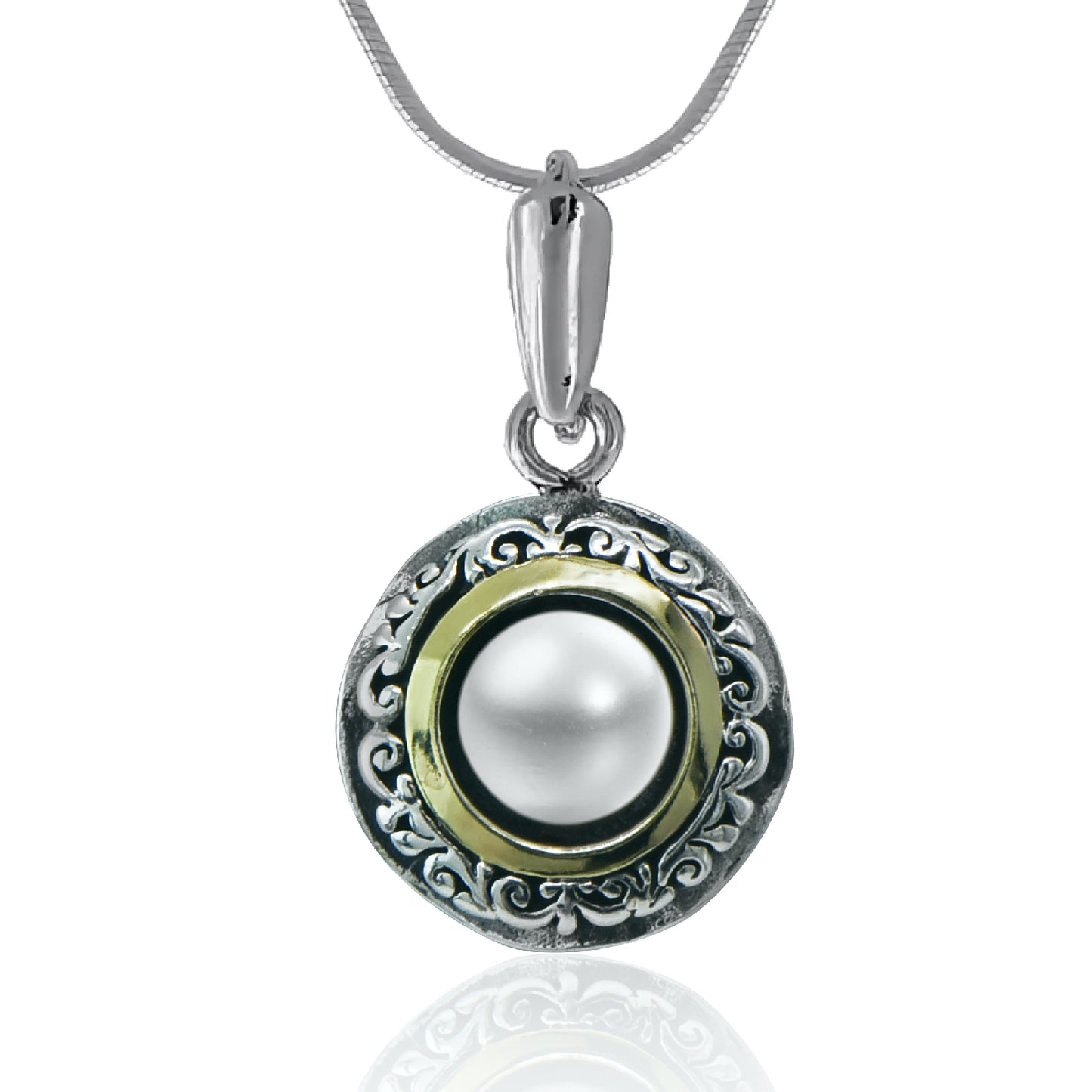 Jewellery sterling silver necklace with Gold and natural Pearl