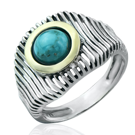 Jewelry sterling silver ring with Gold and natural Turquoise