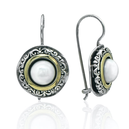 Jewellery sterling silver earrings with gold and natural Pearl