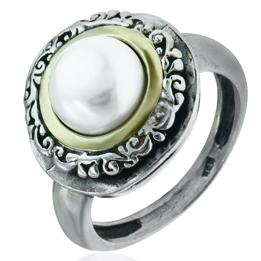 Jewelry sterling silver ring with Gold and natural Pearl