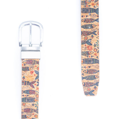 Floral Print Cork Women's Belt with Adjustable Buckle