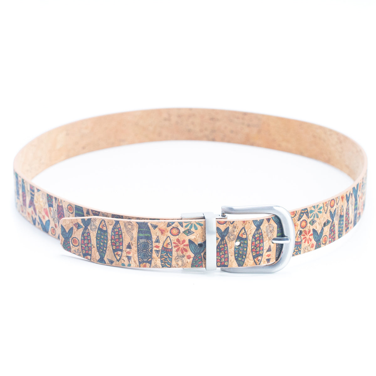 Floral Print Cork Women's Belt with Adjustable Buckle