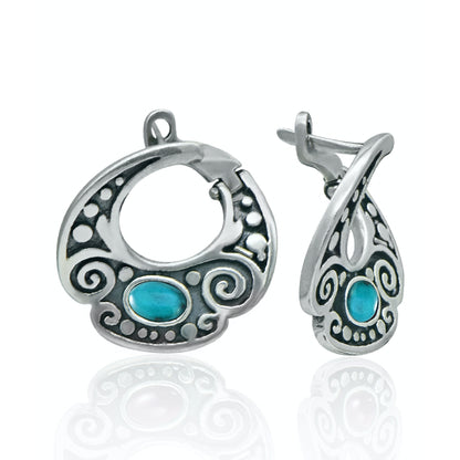 Jewellery sterling silver earrings with natural Turquoise