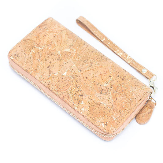 Golden colors Natural cork Women Quilted Wallet Fold Card Holder Wallet