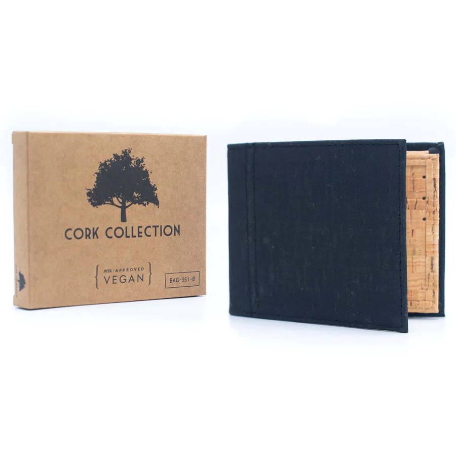 Black and Brown cork slim card men wallet