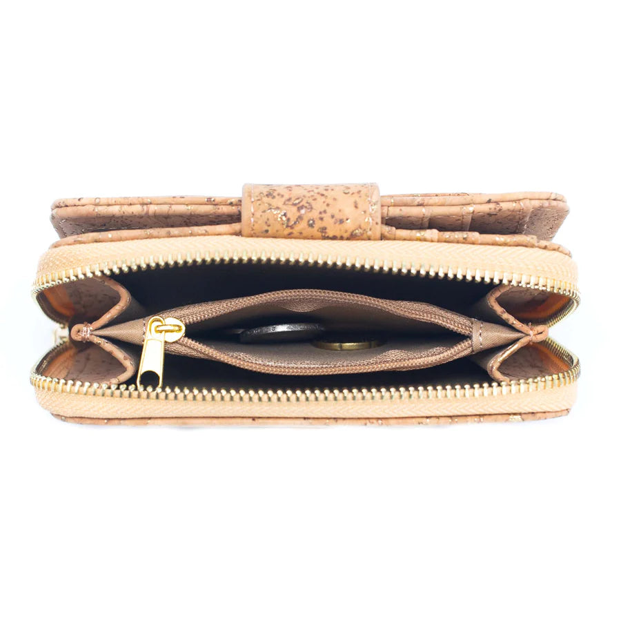 Lux Golden cork bifold smart vegan women's wallet