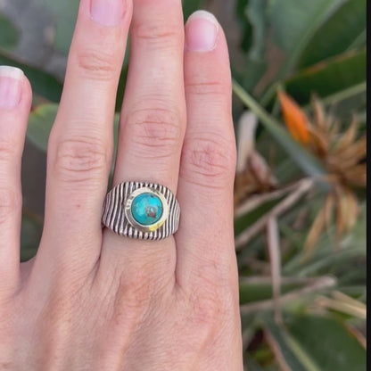 Jewelry sterling silver ring with Gold and natural Turquoise