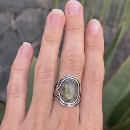 Jewellery sterling silver ring with natural Labradorite